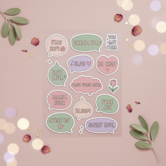 Kawaii Aesthetic Quotes Sticker Sheet Product Image