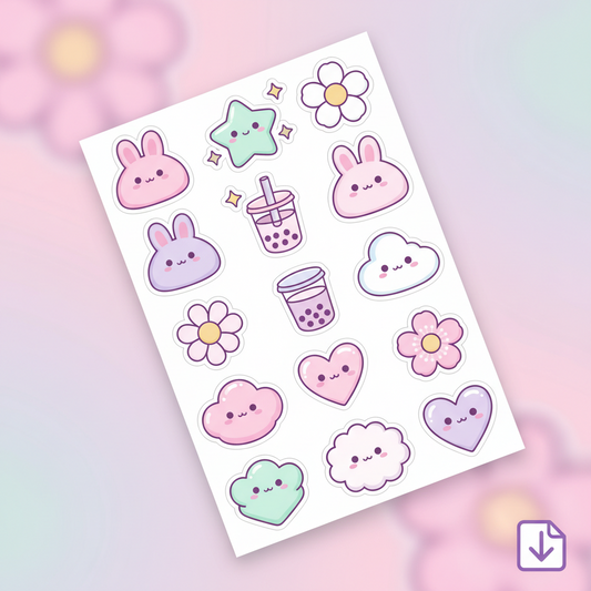 Kawaii Mix Printable Sticker Sheet