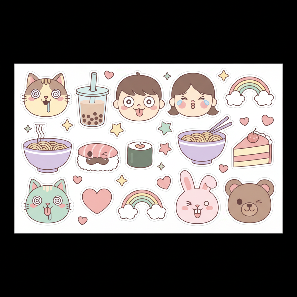 Funny Kawaii Printable Sticker Sheet