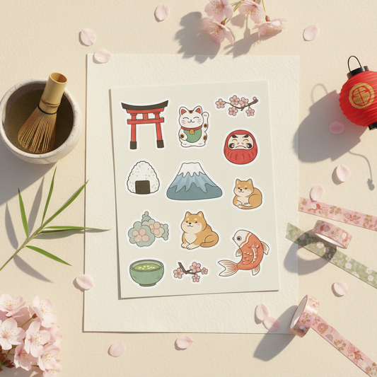 Kawaii Japanese Dreams Sticker Sheet Mockup