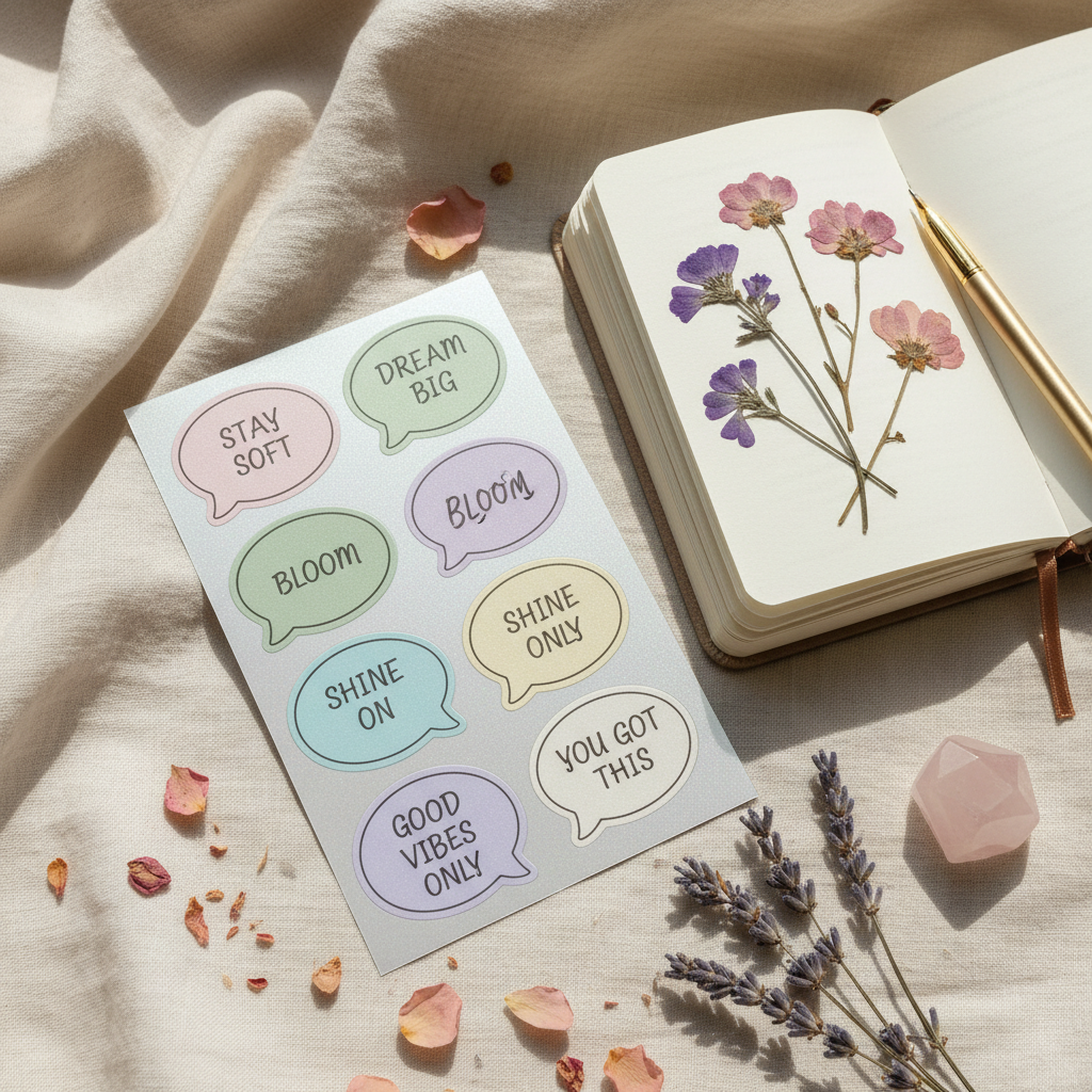 Kawaii Aesthetic Quotes Sticker Sheet Mockup