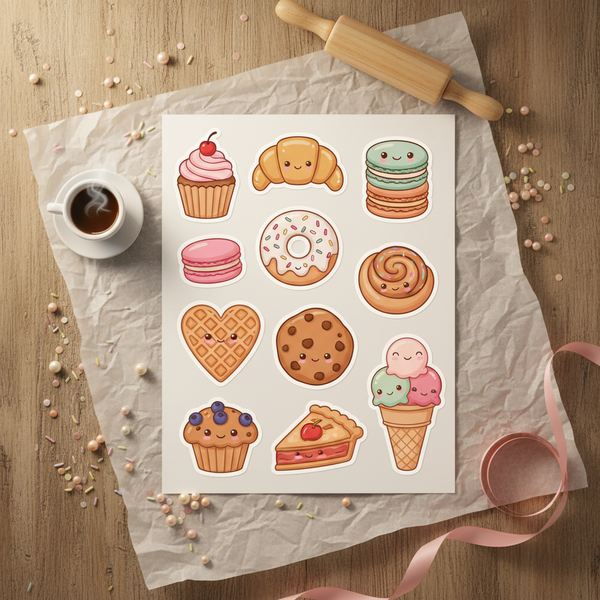 Kawaii Bakery Dreams Sticker Sheet Mockup