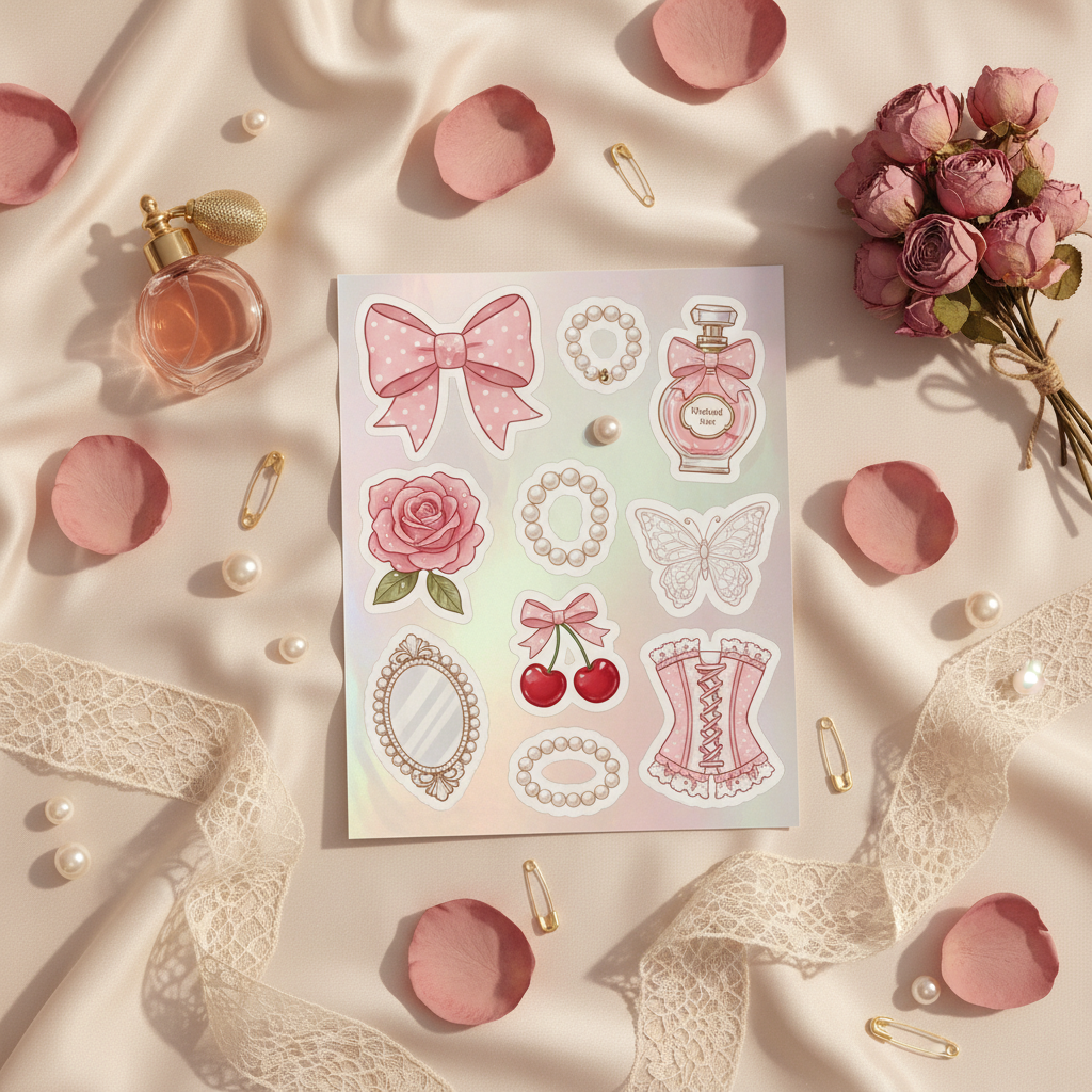 Kawaii Coquette Dreams Sticker Sheet Mockup