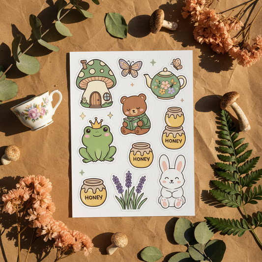 Kawaii Cottagecore Sticker Sheet Mockup