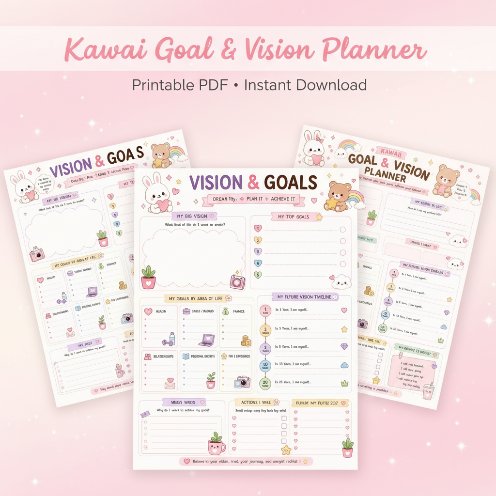 Kawaii Goal & Vision Planner Mockup