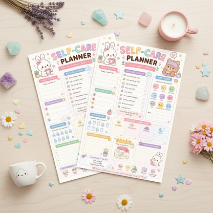 Kawaii Self-Care Planner Mockup