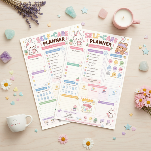 Kawaii Self-Care Planner Mockup