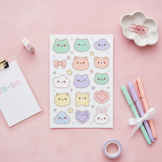 Kawaii Sticker Sheet Mockup