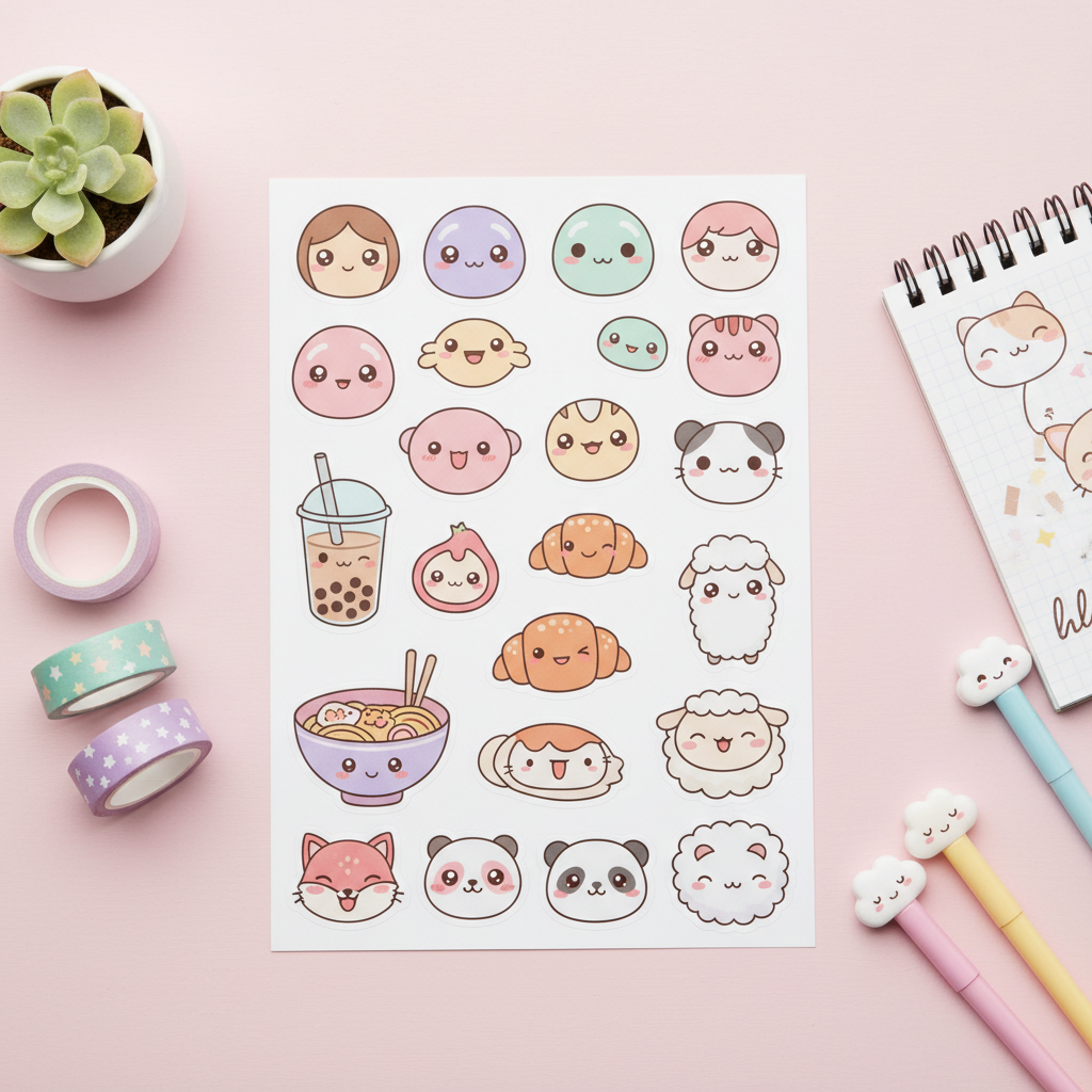 Kawaii Sticker Sheet Mockup