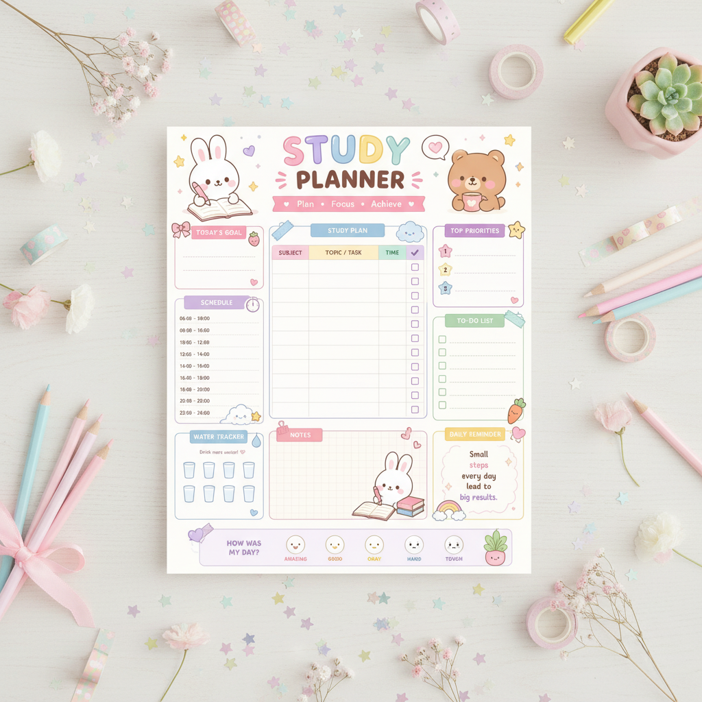 Kawaii Study Planner Mockup