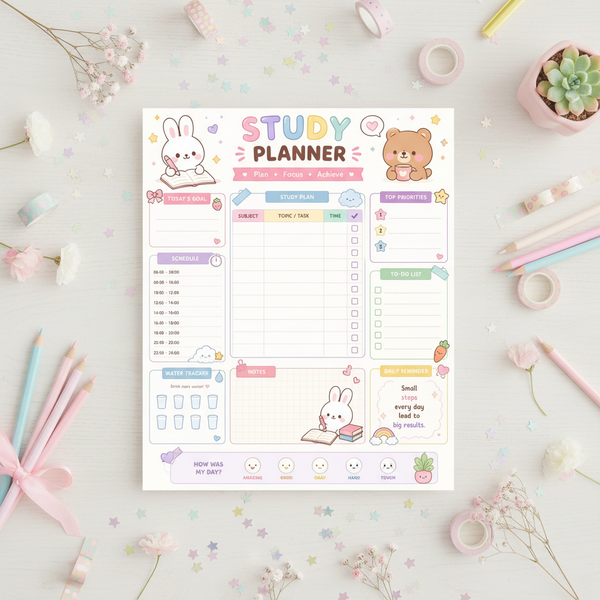 Kawaii Study Planner Mockup
