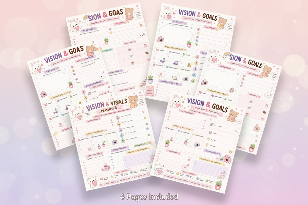 Kawaii Vision & Goals Planner Mockup