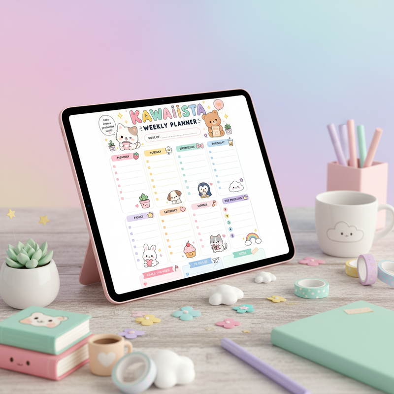 Kawaii Weekly Planner Mockup